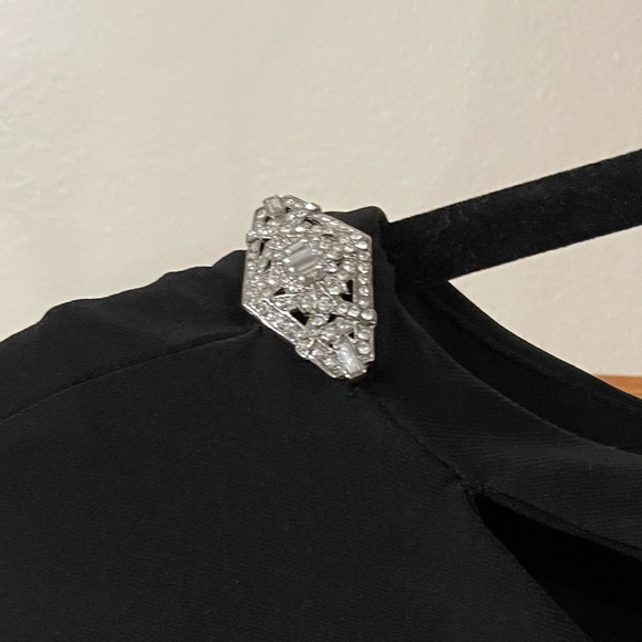 Ralph Lauren Pleated Jersey Dress Cutout Embellished Black Sheath Midi - Picture 6 of 12